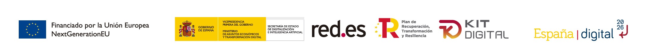 Diferentes logos de la unión europea, gobierno de España, red.es y kit digital.